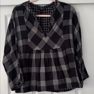 Madewell Checkered Black and White flannel Top Size: L